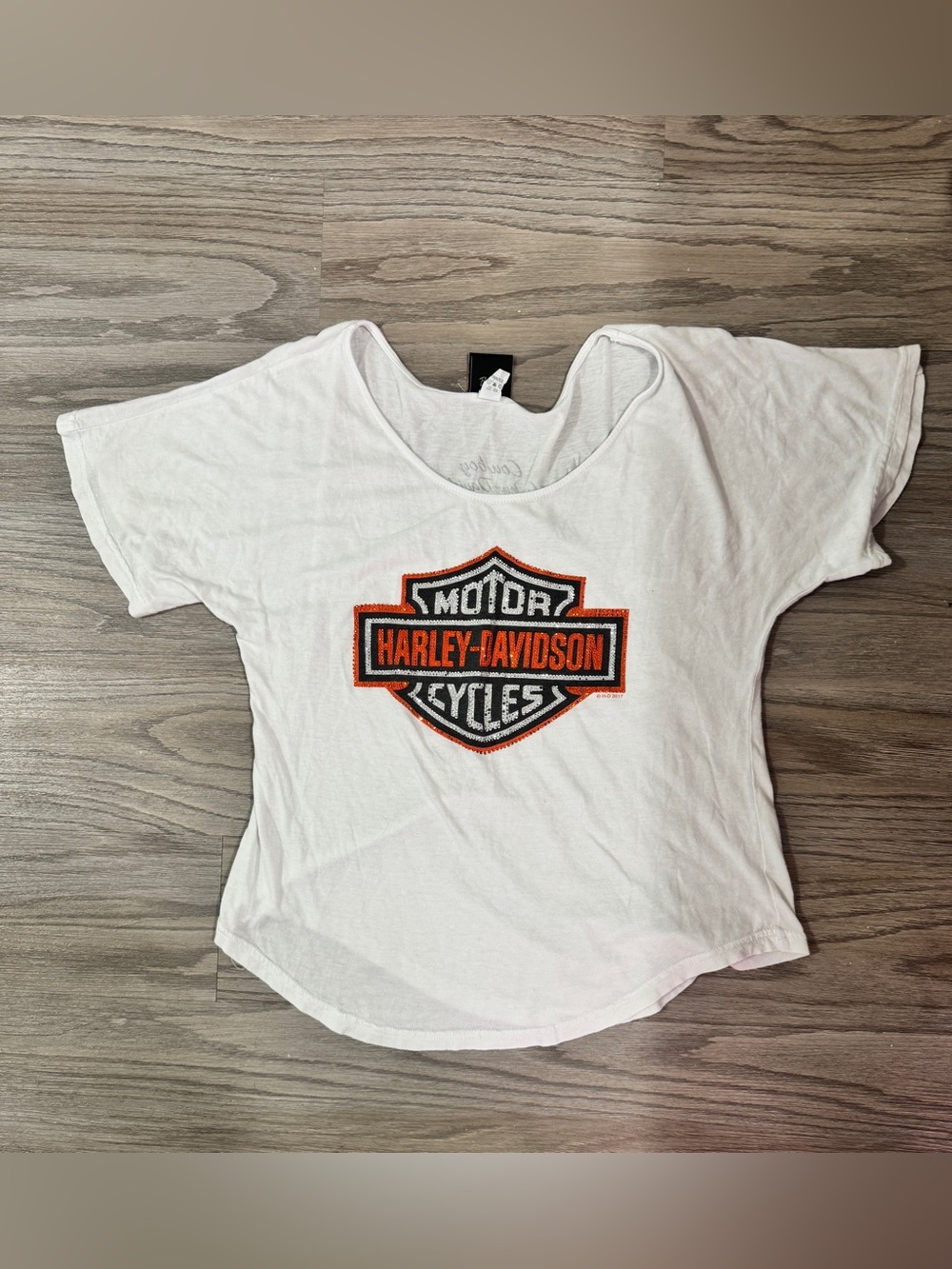Harley-Davidson Womens White Rhinestone Logo Tee XL Motorcycle Bling Top